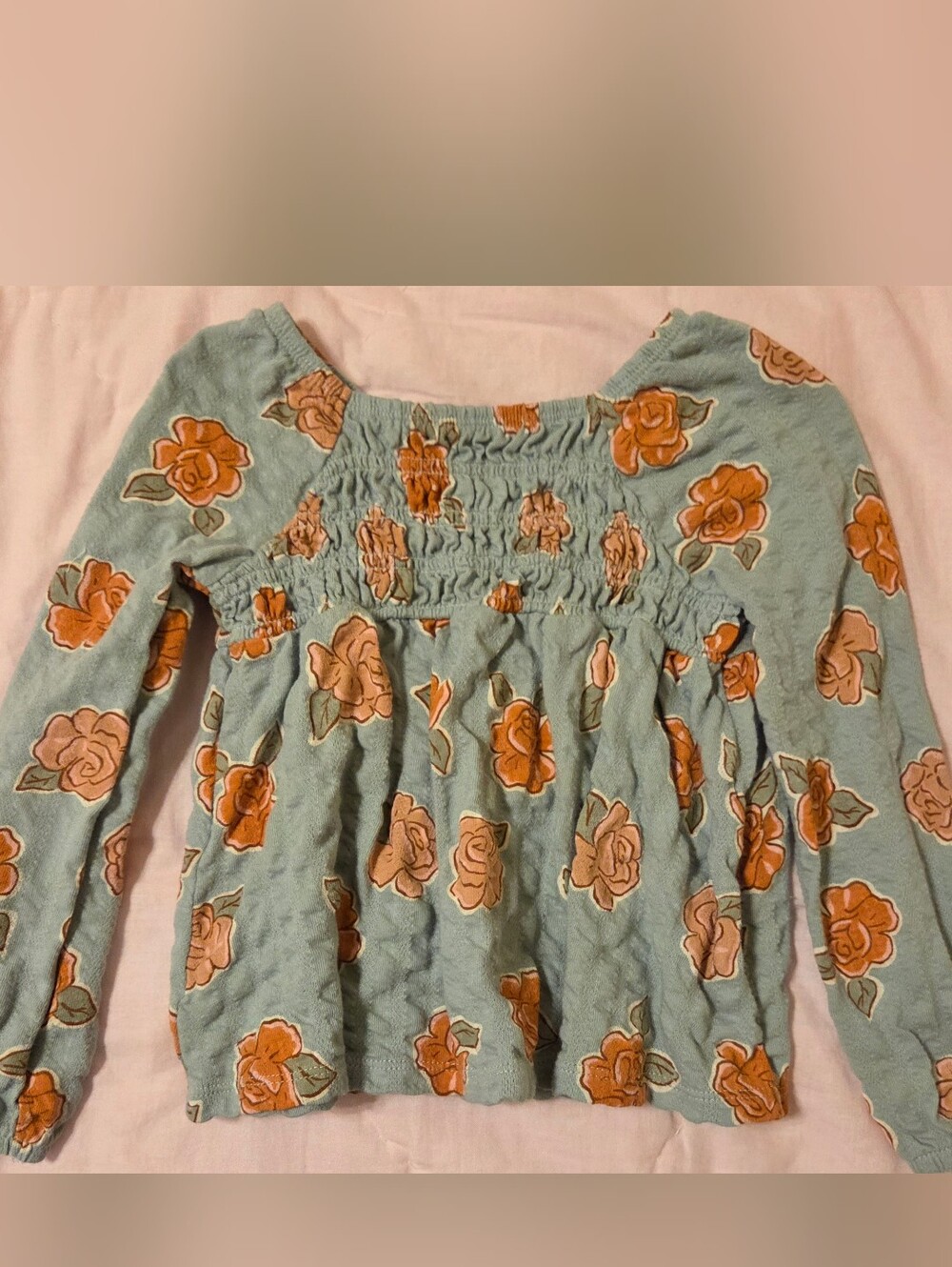 Girls 3T Blue Floral Smocked Peplum Top with Orange Roses